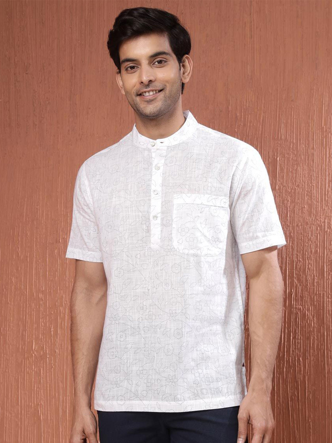 

Fabindia Men Opaque Printed Casual Shirt, White