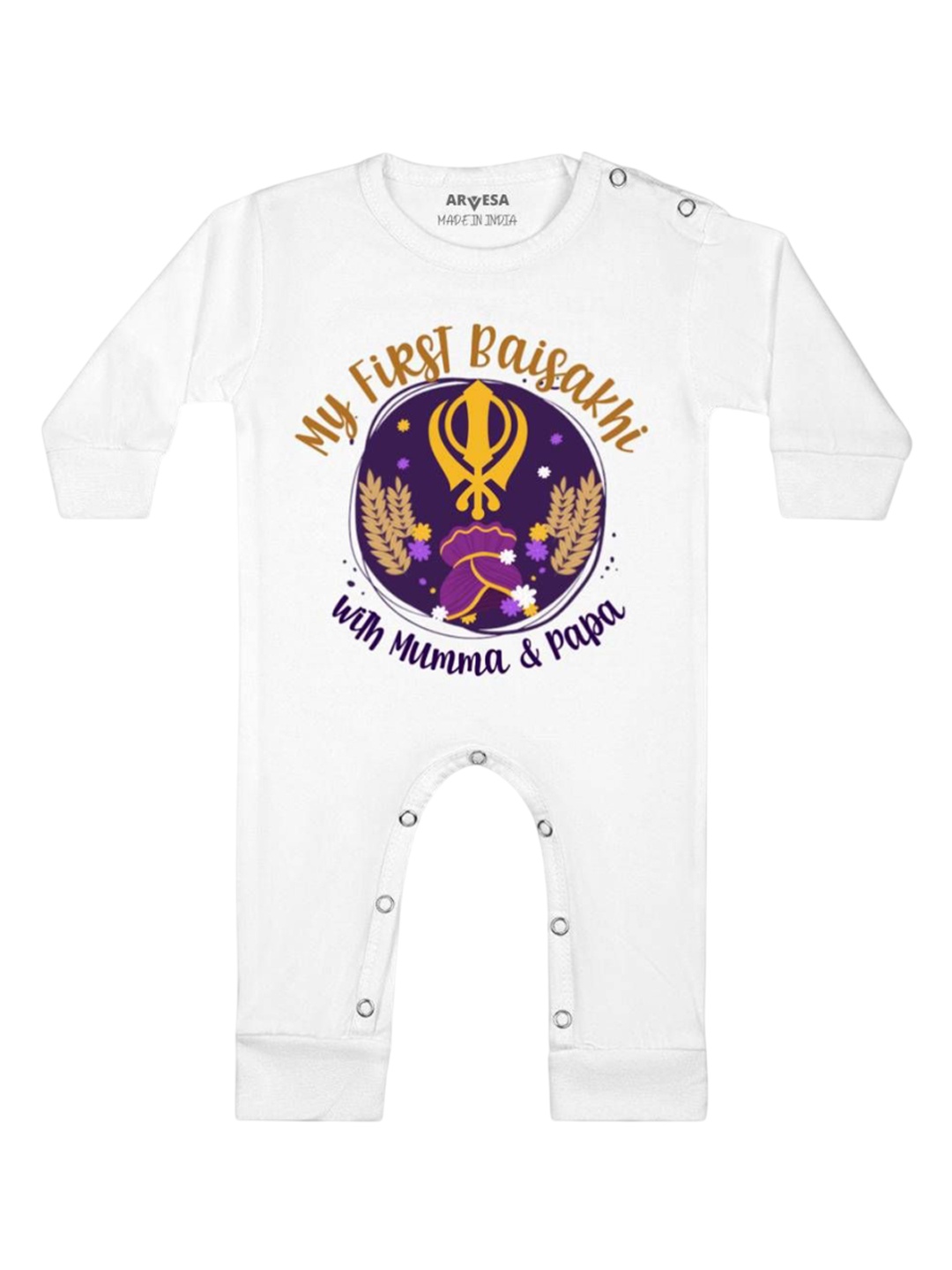 

Arvesa First Baisakhi Printed Baby Romper, White