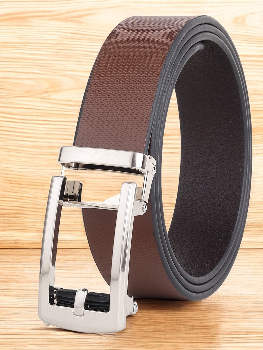 

Metronaut Men Textured Leather Formal Belt, Brown