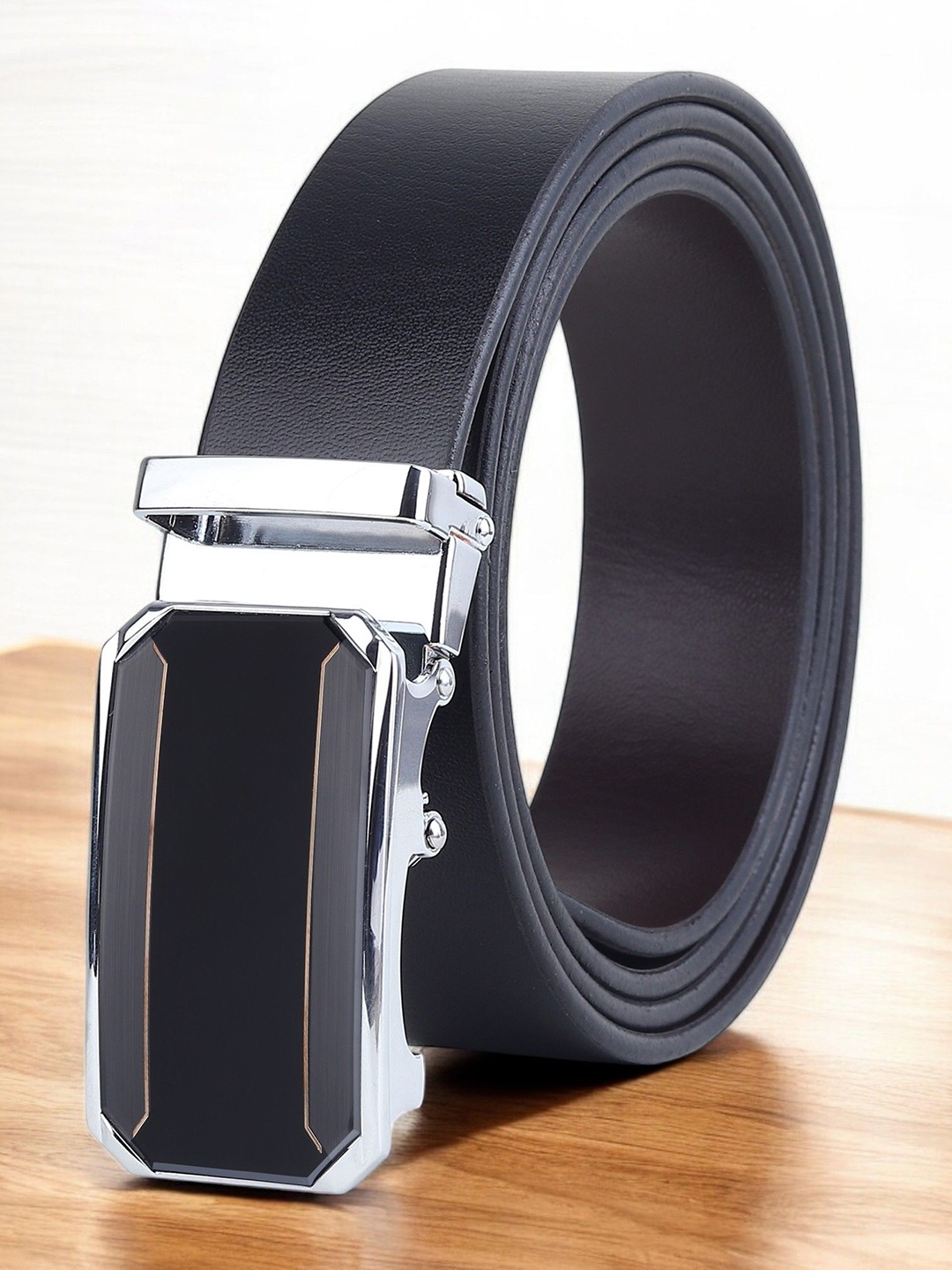 

Metronaut Men Textured Leather Reversible Formal Belt, Black