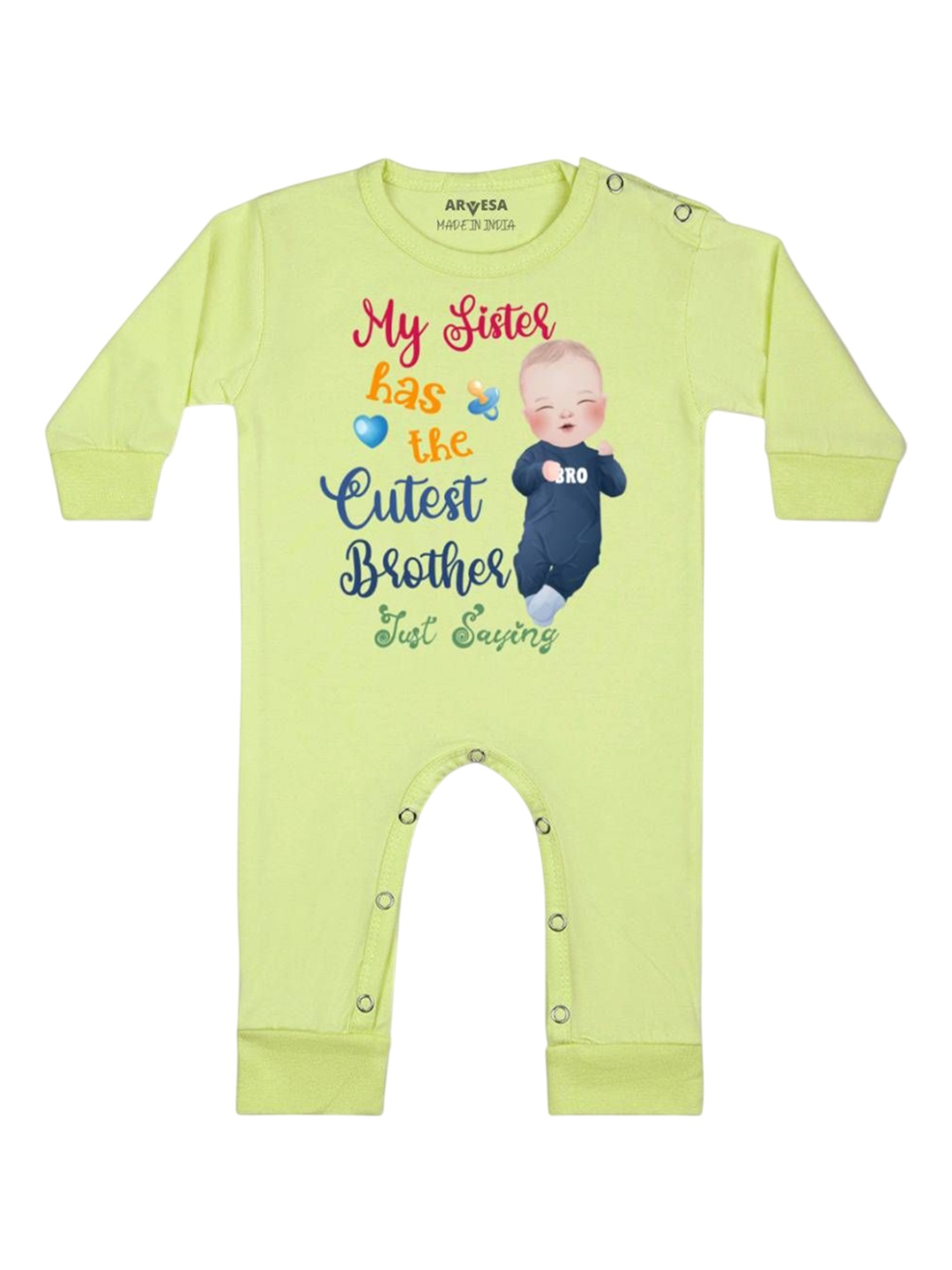 

Arvesa Kids Sister Has The Cutest Brother Printed Baby Romper, Yellow
