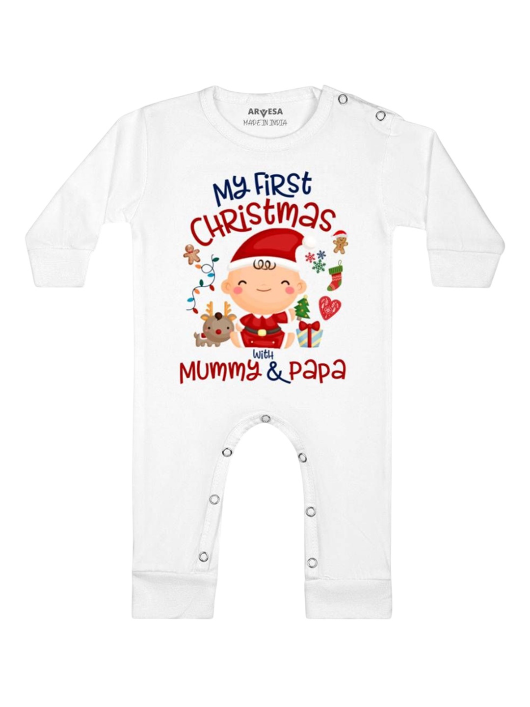 

Arvesa First Christmas Printed Baby Romper, White