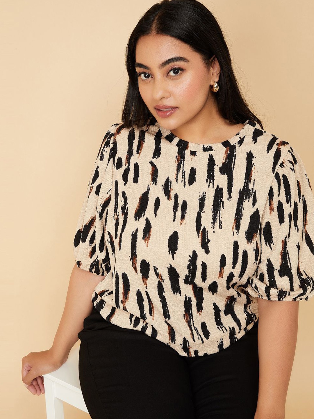

Max Women Plus Size Print Top, Beige