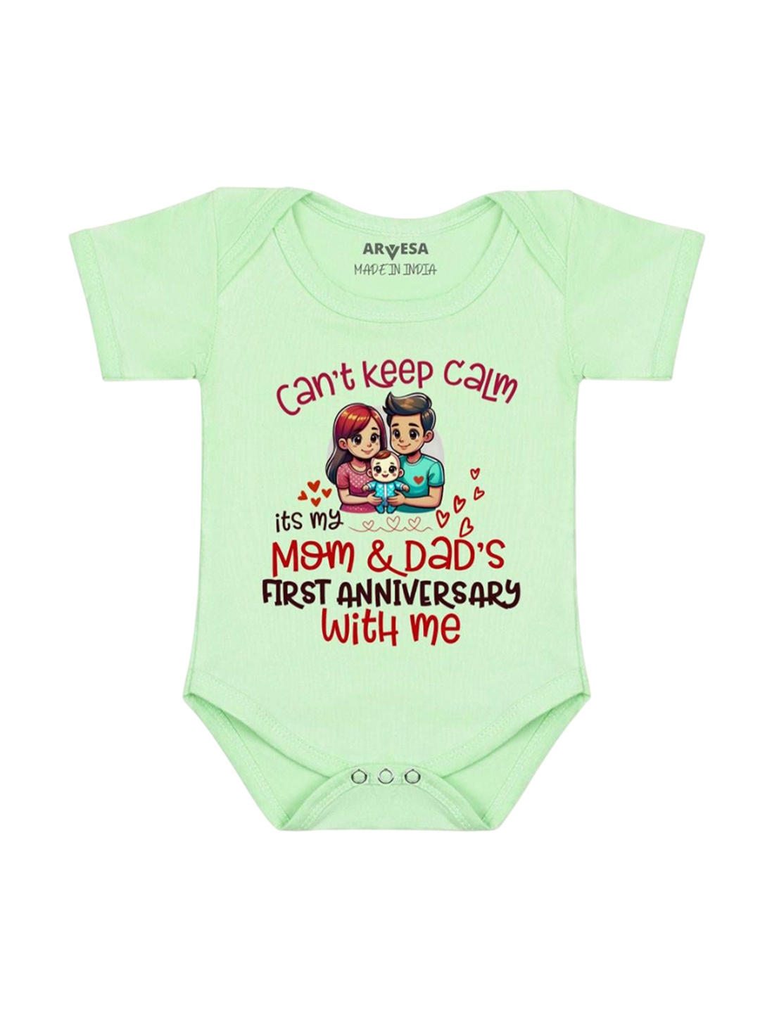 

Arvesa First Anniversary With Mom And Dad Printed Romper, Green