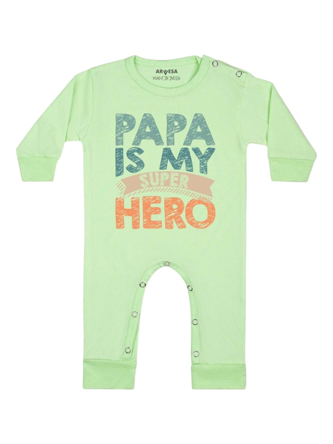 

Arvesa Kids Papa Is My Super Hero Printed Baby Romper, Green