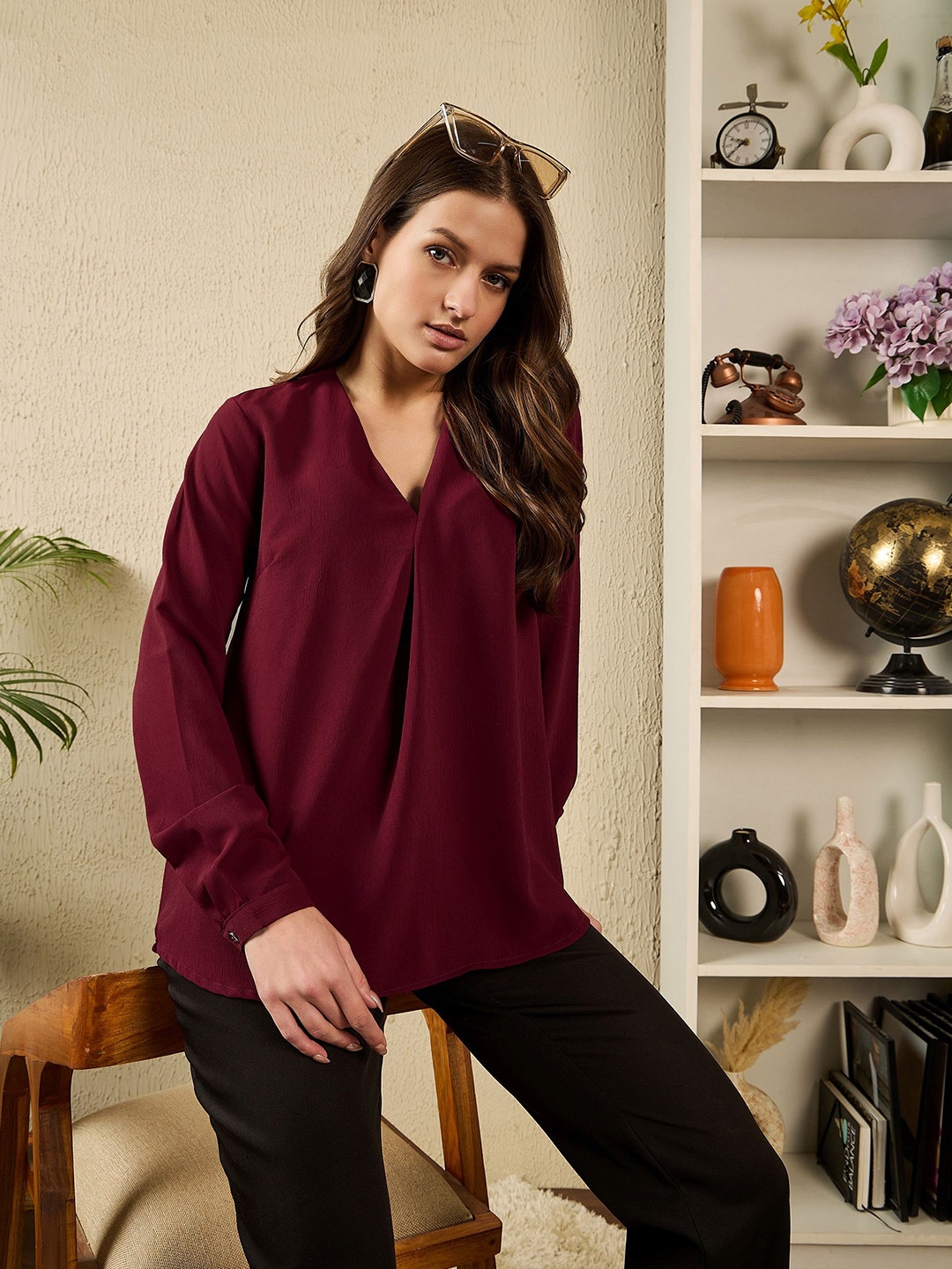 

The Roadster Lifestyle Co V-Neck Top, Maroon