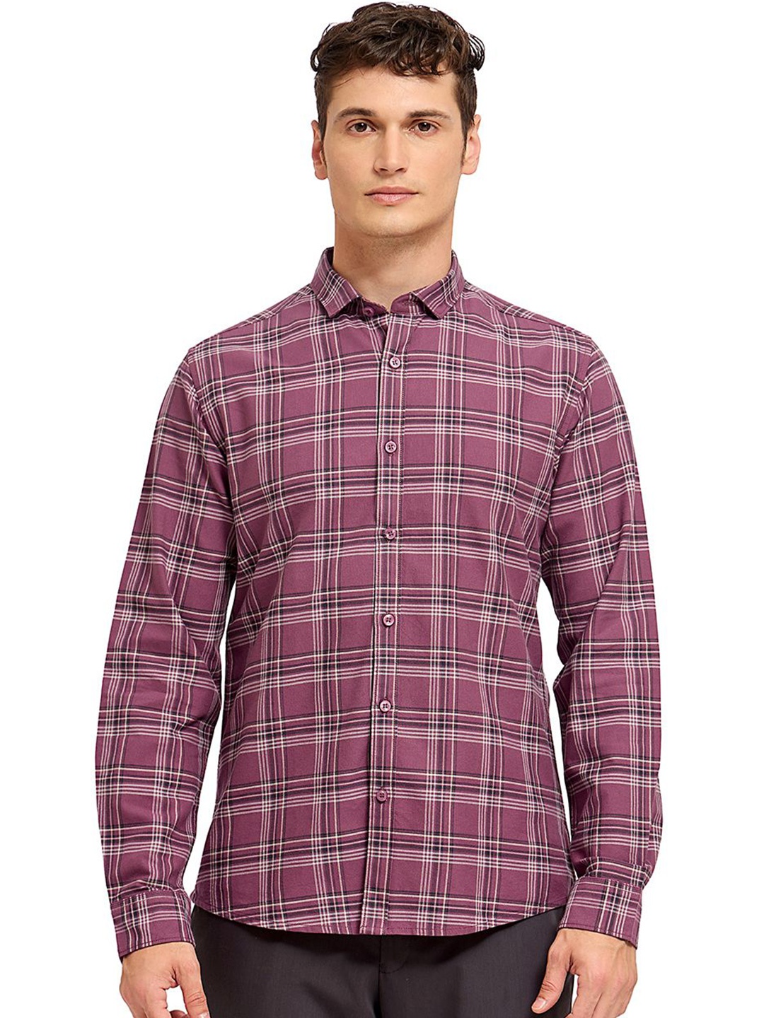 

Mast & Harbour Men Comfort Opaque Checked Casual Shirt, Pink