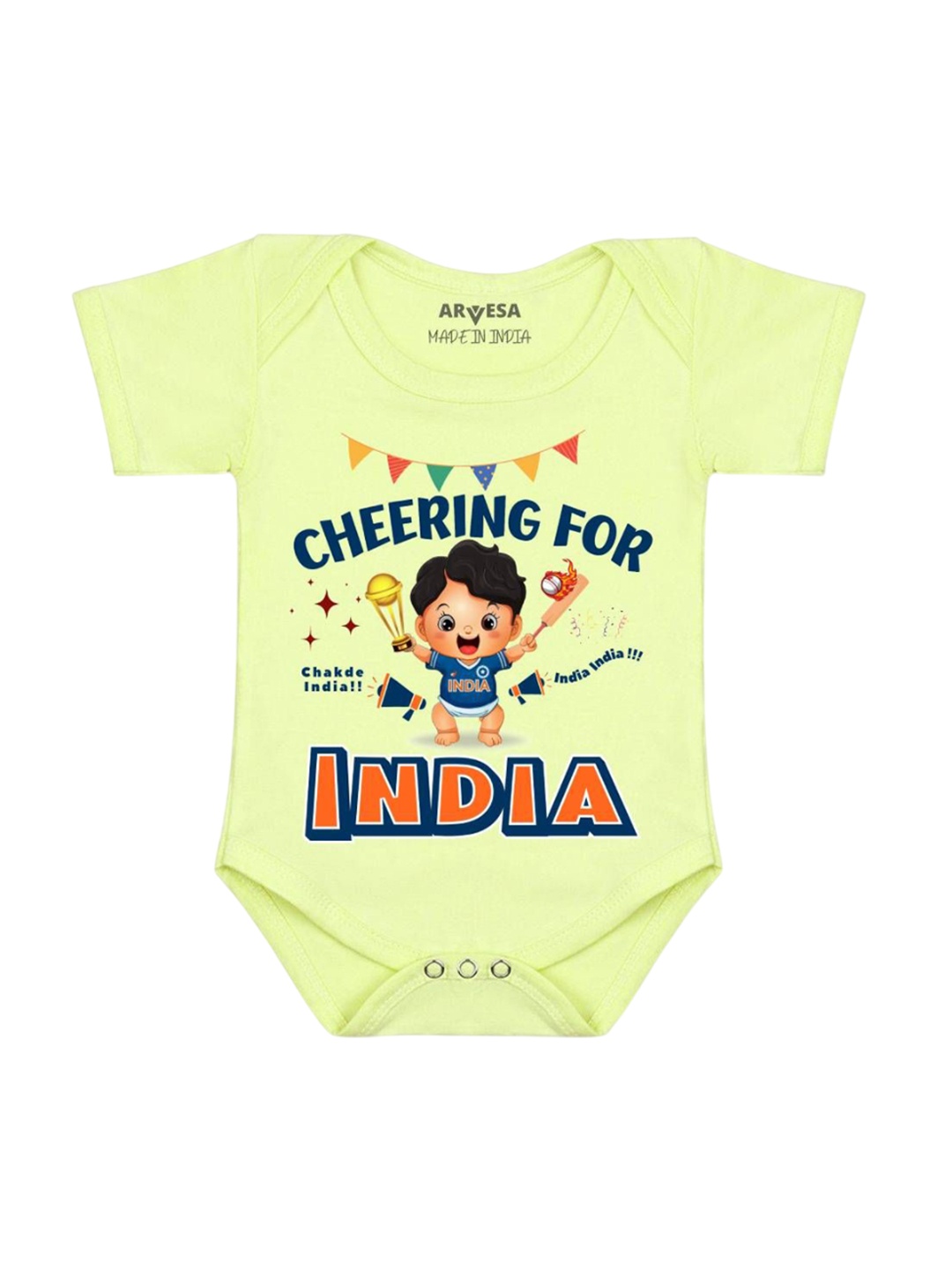 

Arvesa Infants Kids Cheering For India Printed Cotton Romper, Yellow