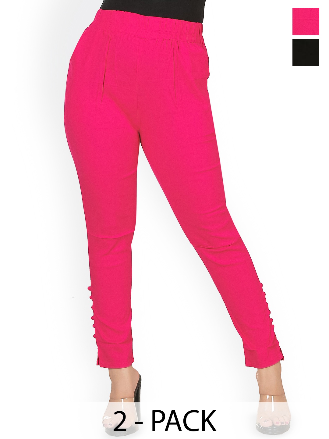 

Fessist Pack of 2 Women Relaxed Slim Fit Easy Wash Pleated Trousers, Multi