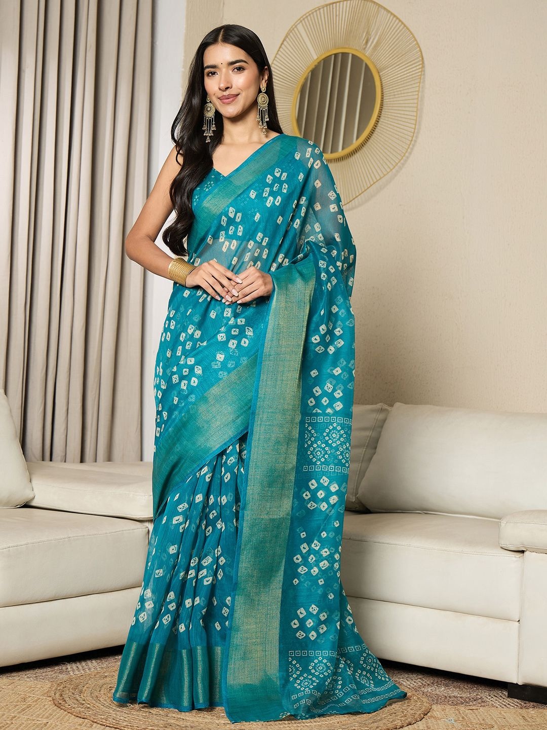 

Mitera Bandhani Zari Ready to Wear Bandhani Saree, Blue