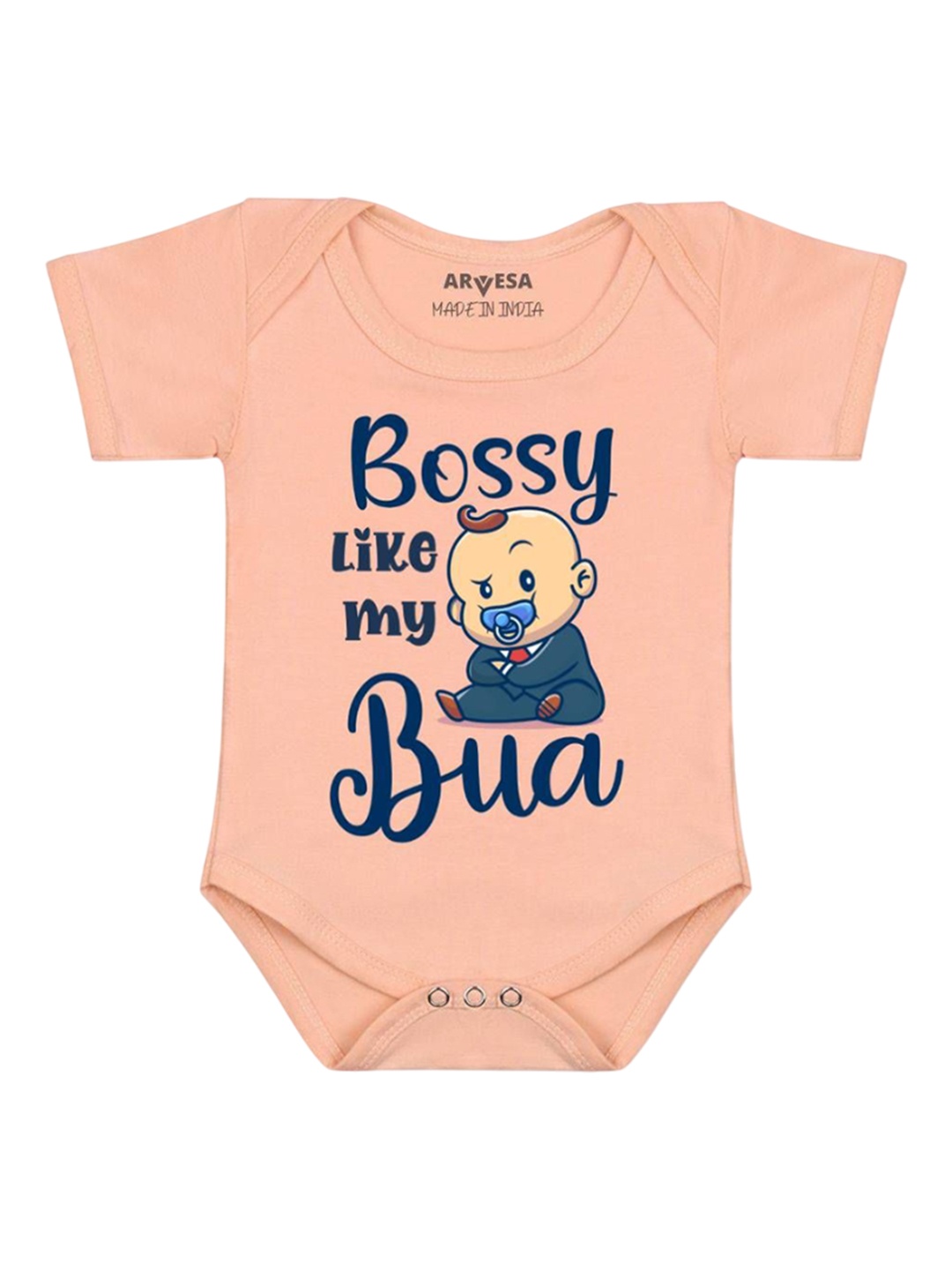 

Arvesa Kids Bossy Like My Bua Printed Cotton Romper, Peach