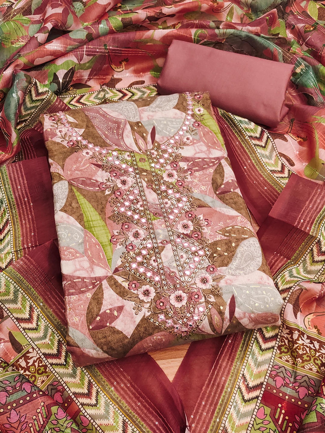 

SAINOOR Printed Unstitched Dress Material, Rust