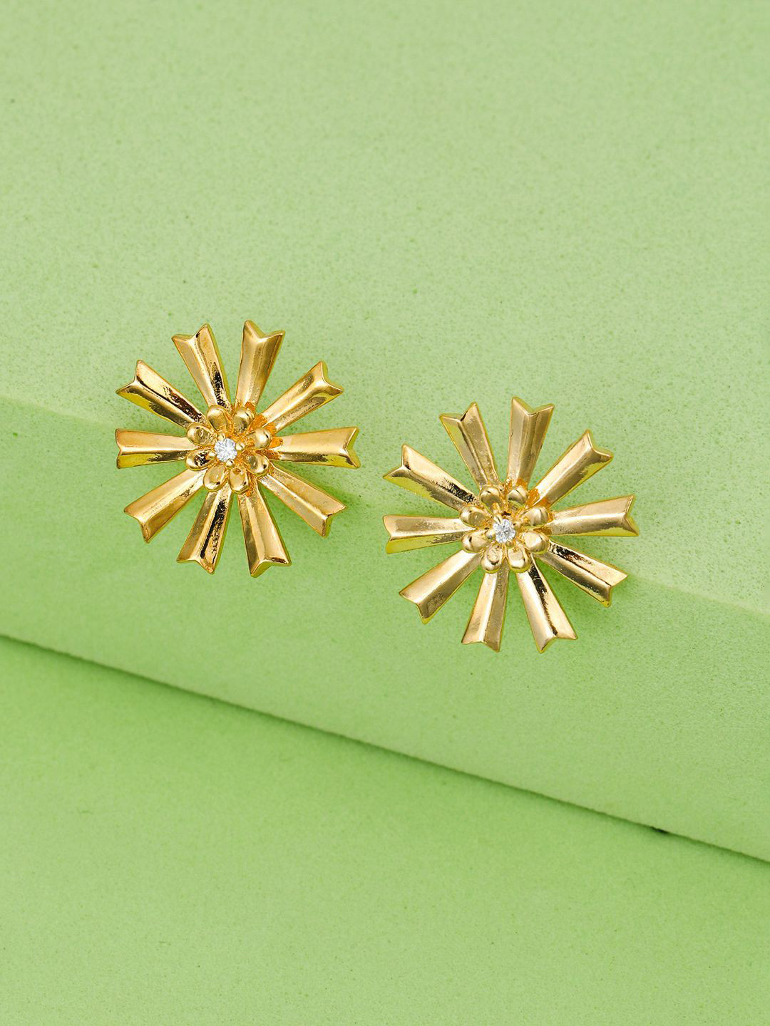 

MAIRA 925 Sterling Silver Rhodium-Plated Cubic Zirconia Stone Studded Floral Shaped Studs, Gold