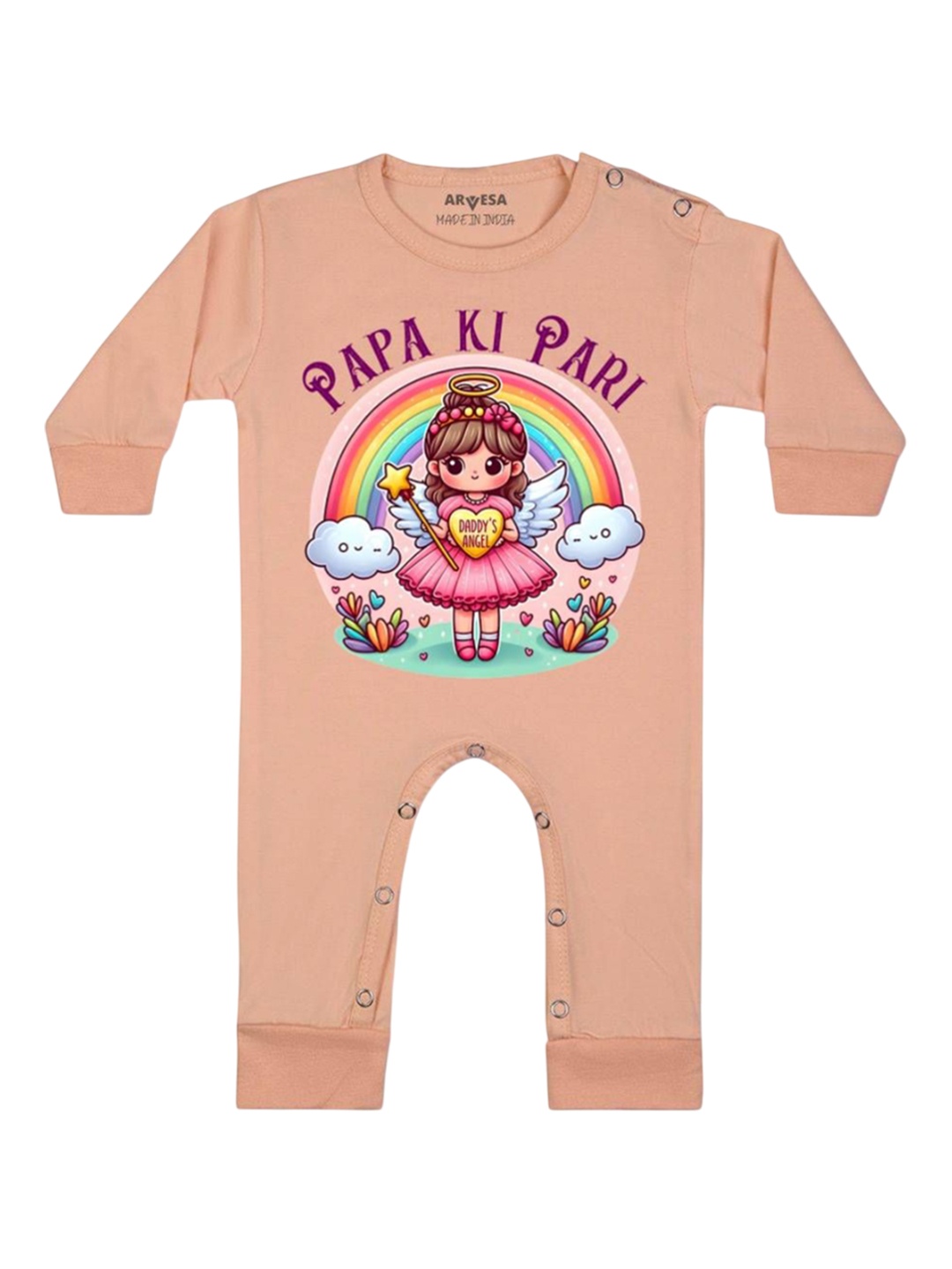 

Arvesa Kids Papa Ki Pari Printed Baby Romper, Peach