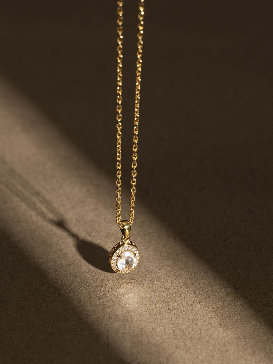 

Stone Story By Shruti 925 Sterling Silver Gold-Plated Stone-Studded Pendant With Chain