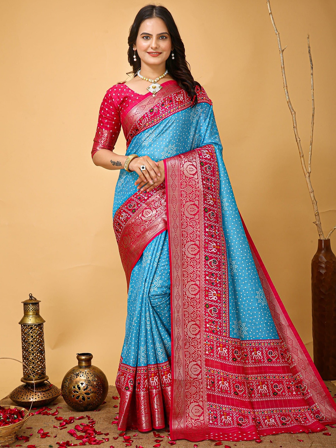 

V3 FASHION STUDIO Ethnic Motifs Zari Art Silk Banarasi Saree, Blue