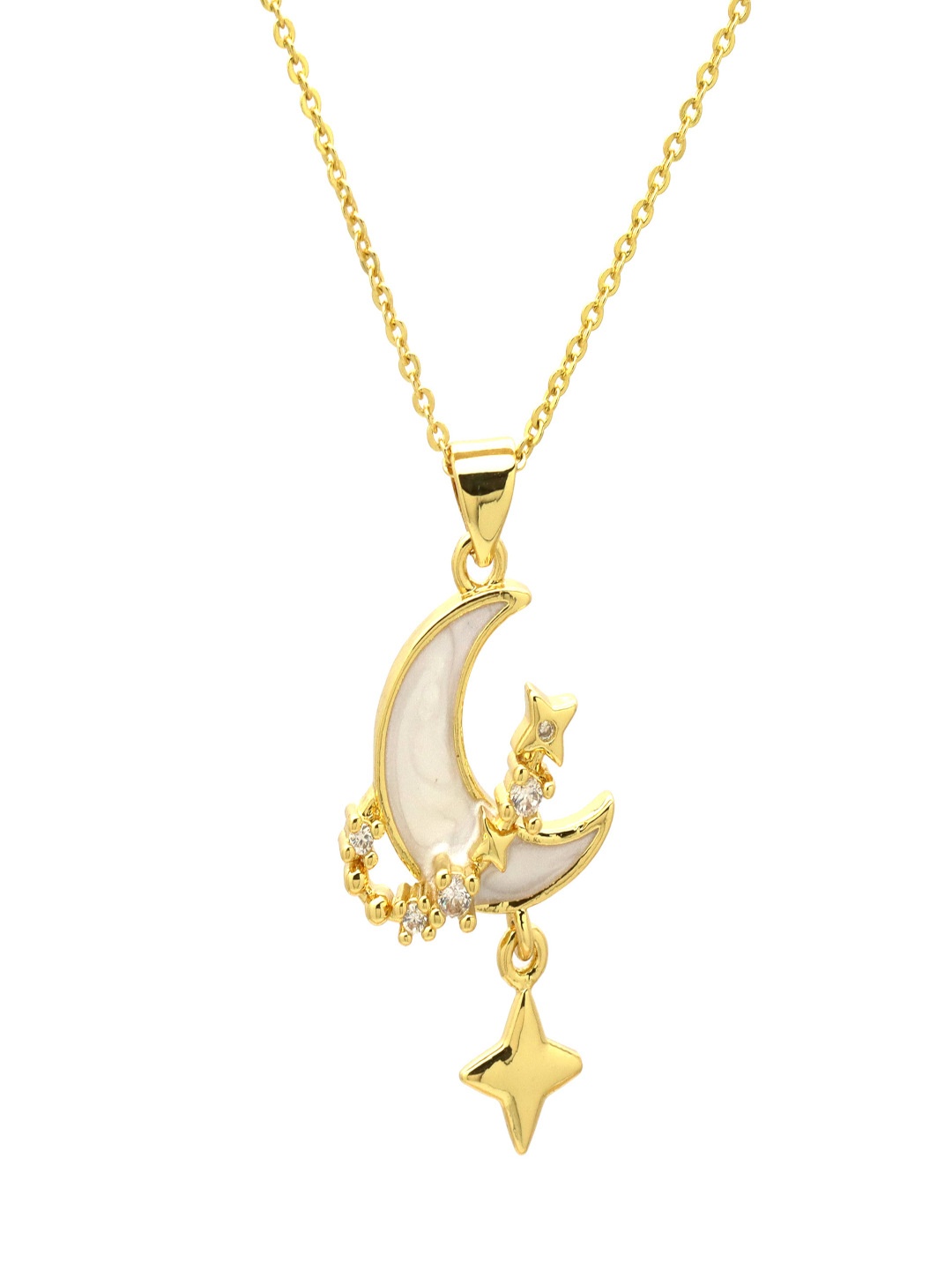 

DressBerry Half Moon Shaped Stone Studed Pendant Chain, Gold