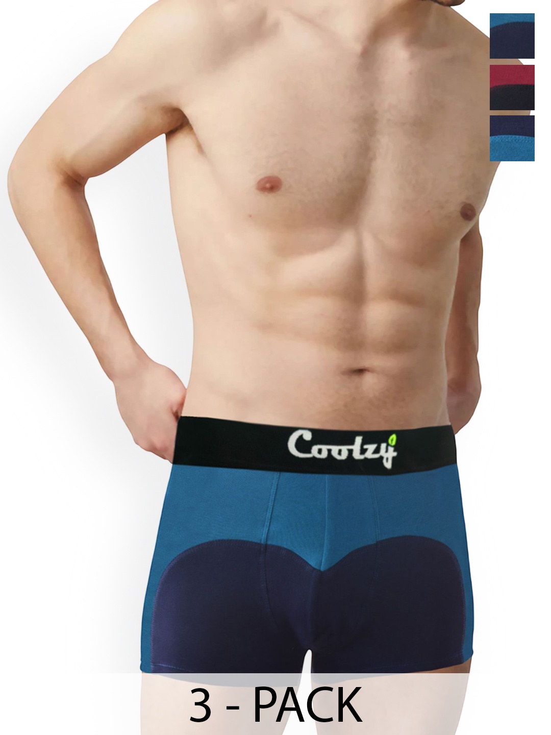 

COOLZY Pack Of 3 Color Block Antibacterial Trunks - SEOCSOTNK3K514-S, Blue
