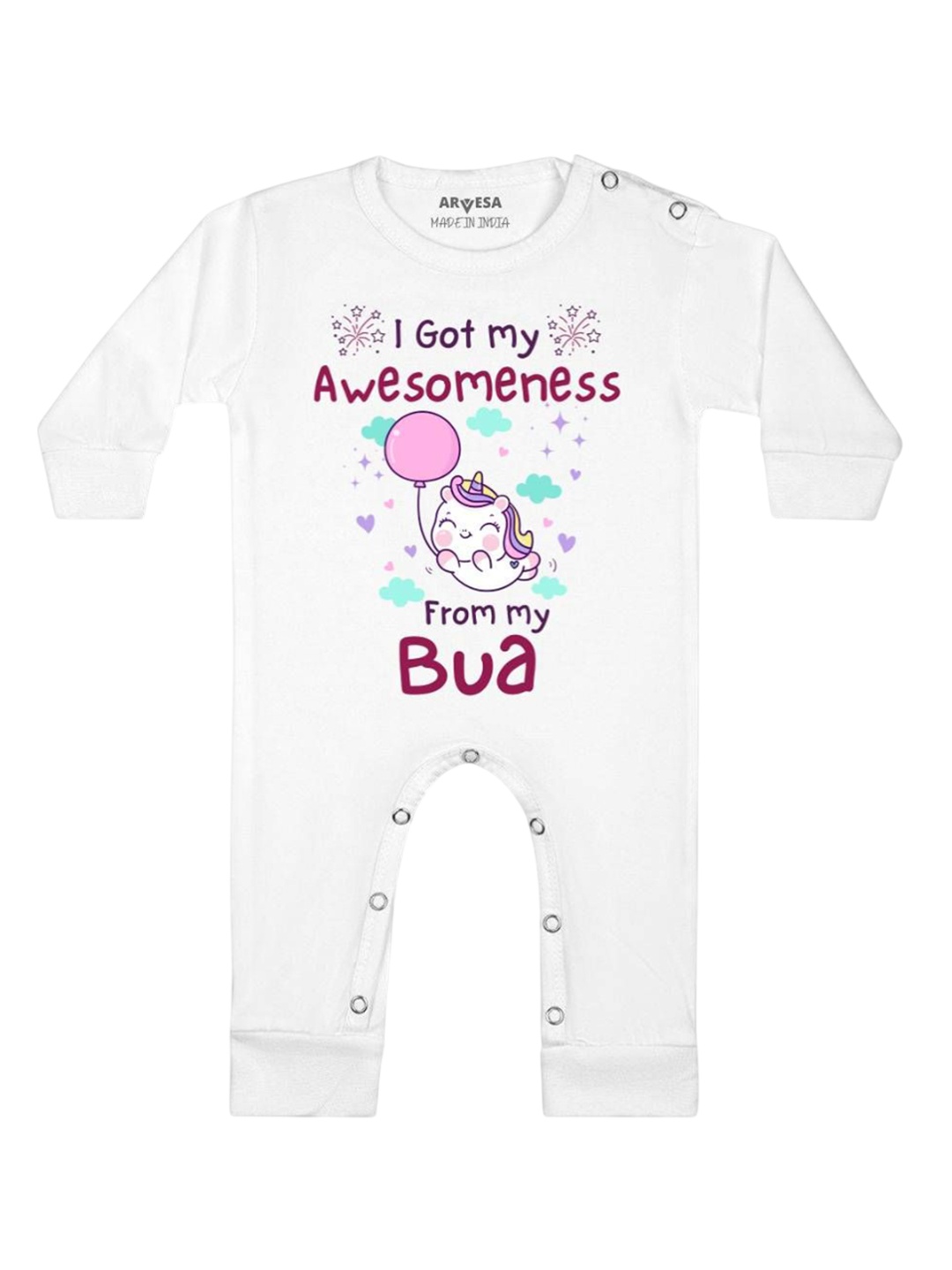 

Arvesa Kids I Got Awesomeness From Bua Printed Baby Romper, White