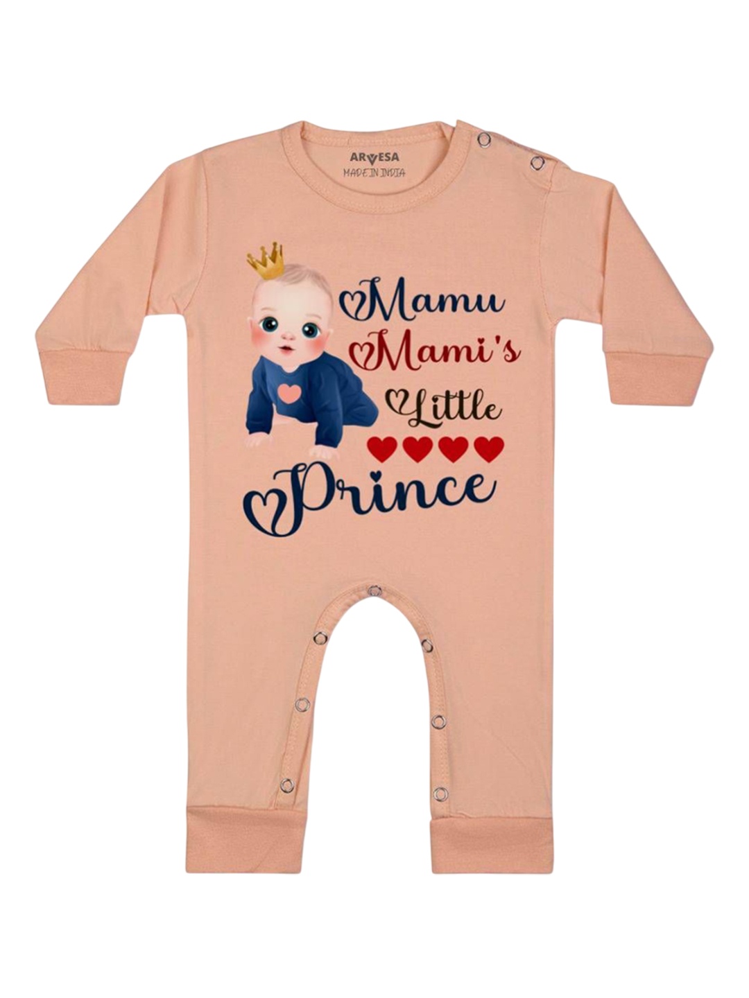 

Arvesa Kids Mamu Mami'S Little Prince Printed Baby Romper, Peach