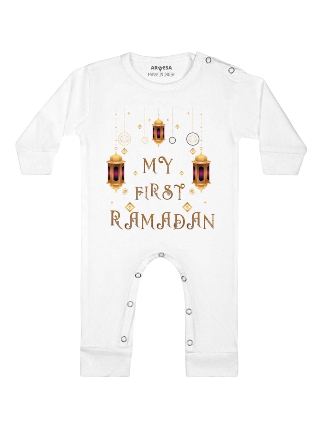 

Arvesa Kids My First Ramadan Printed Cotton Rompers, White