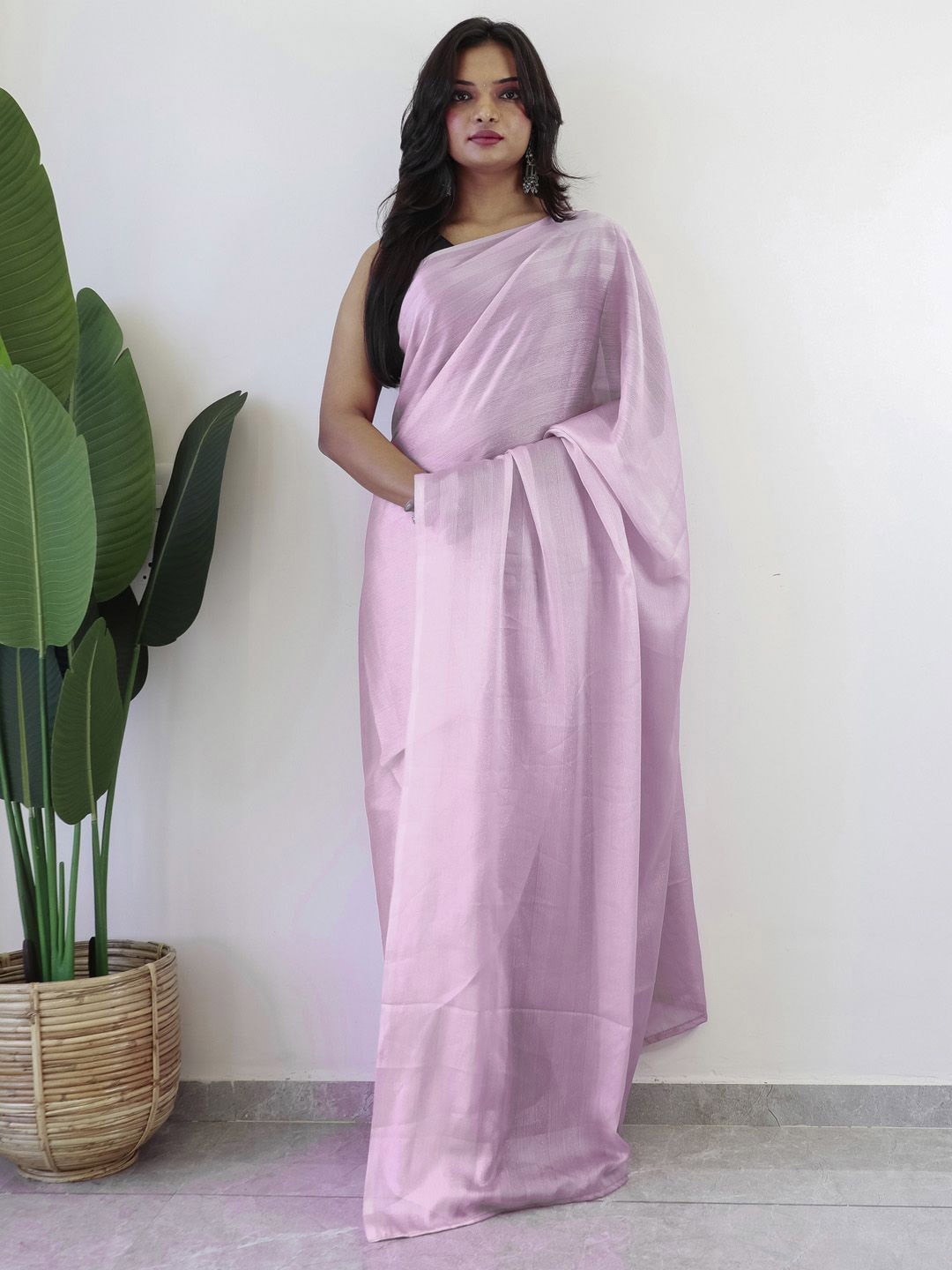 

Mitera Striped Poly Georgette Ready to Wear Saree, Pink