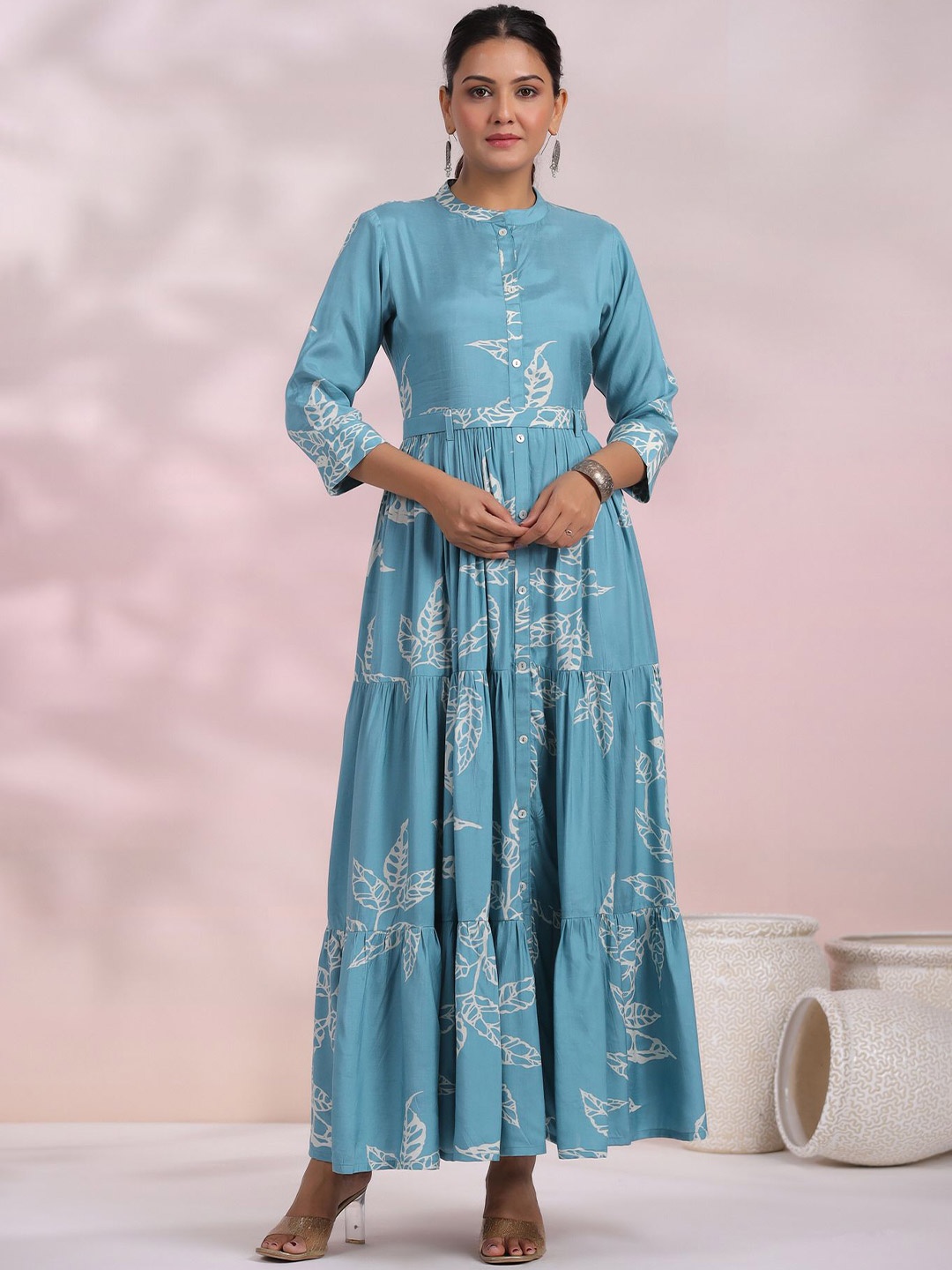 

JISORA Women Printed Russian Silk Dress, Blue