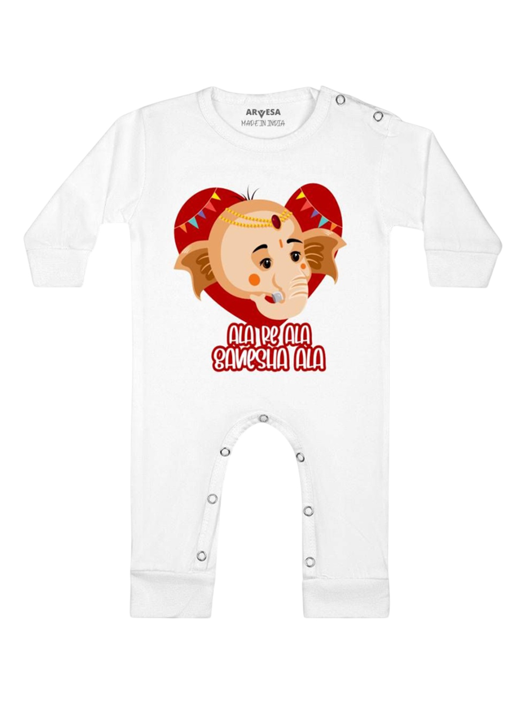 

Arvesa First Ganpati Printed Baby Romper, White