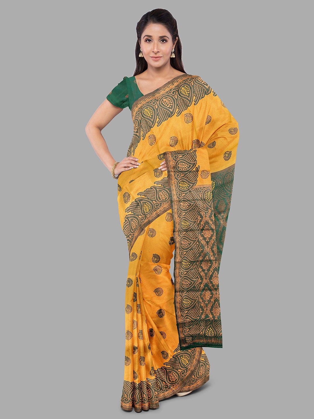 

The Chennai Silks Ethnic Motifs Art Silk Fusion Ilkal Saree, Yellow