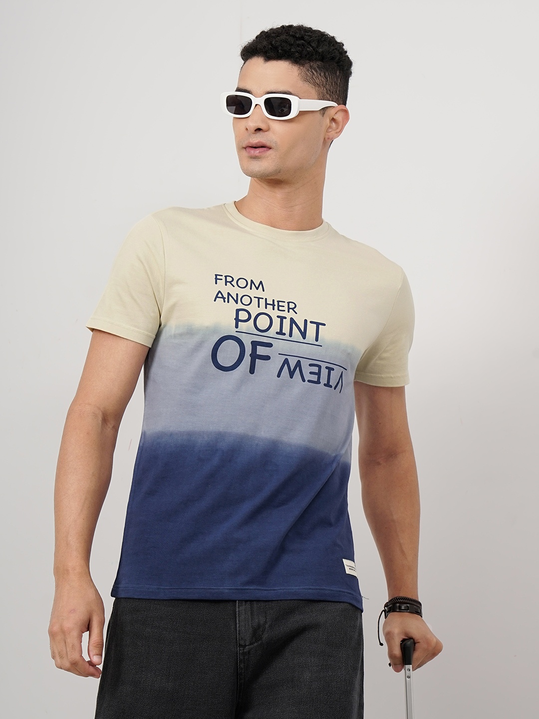 

Genoa Men Tie and Dye Printed Slim Fit T-shirt, Navy blue