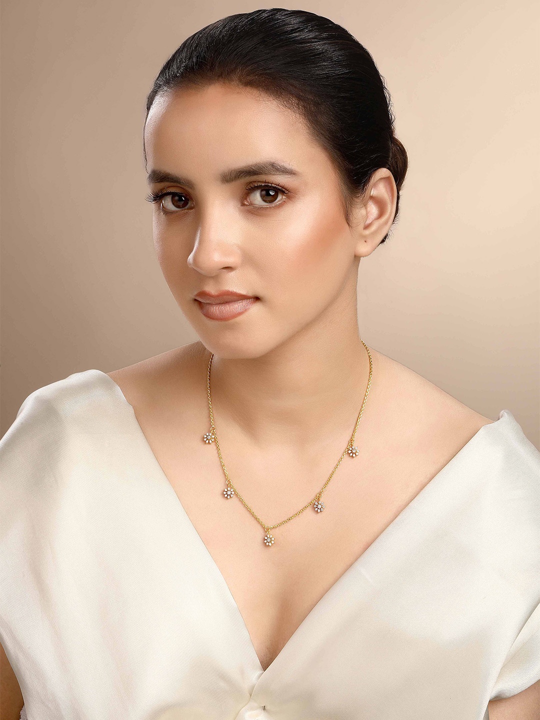 

Sica Jewellery Sterling Silver Rhodium-Plated Cubic Zirconia Studded Minimal Necklace, Gold