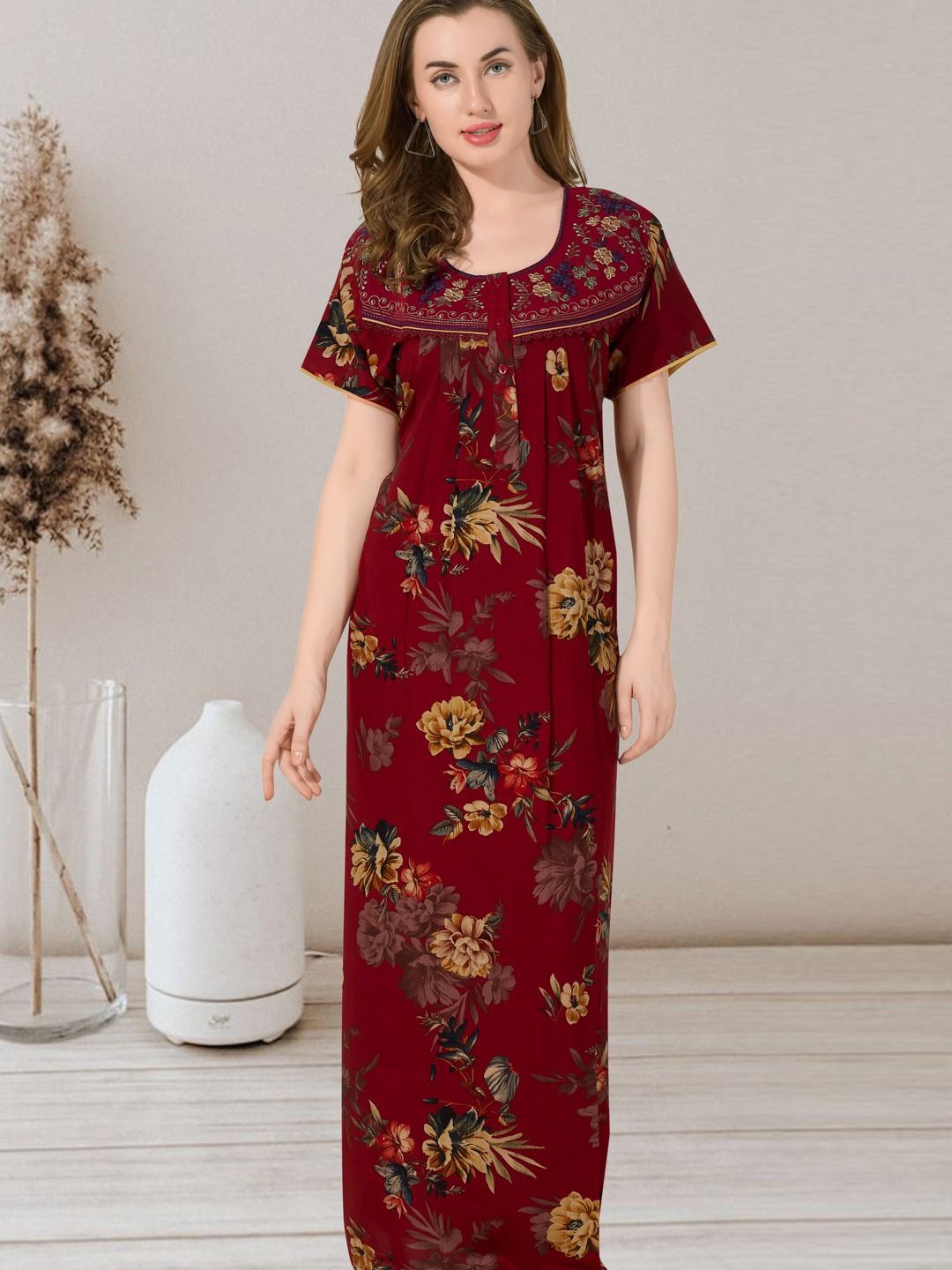 

Soulemo Printed Maxi Nightdress, Maroon
