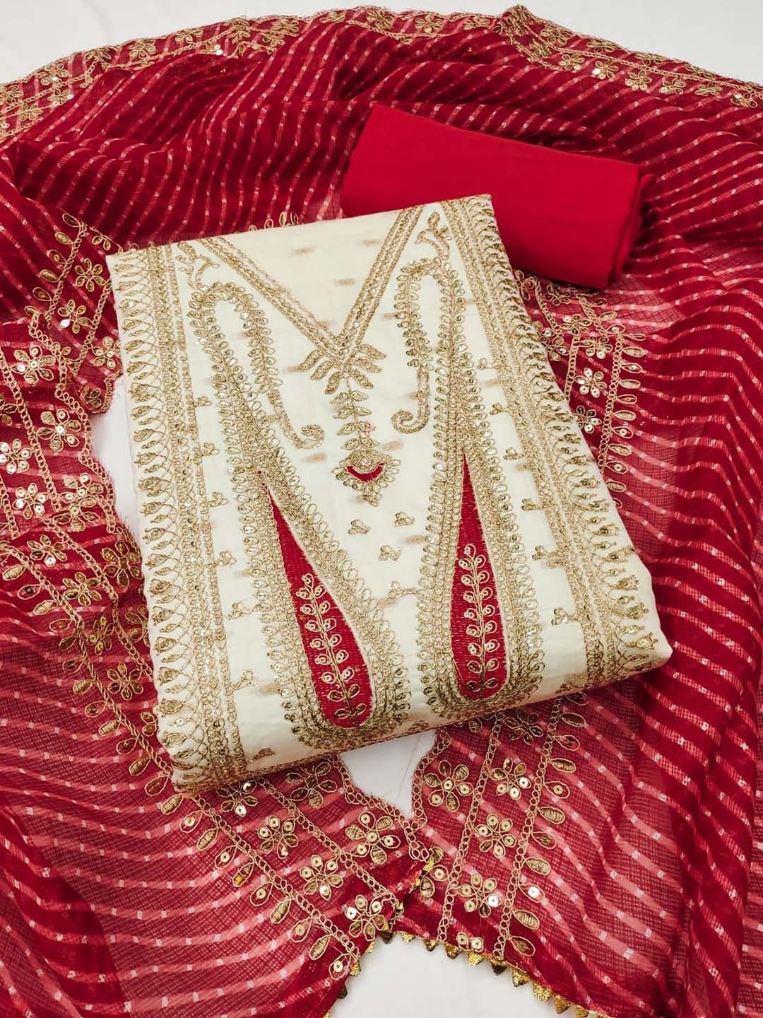 

SAINOOR Sequinned Embroidered Woven Design Unstitched Dress Material, White
