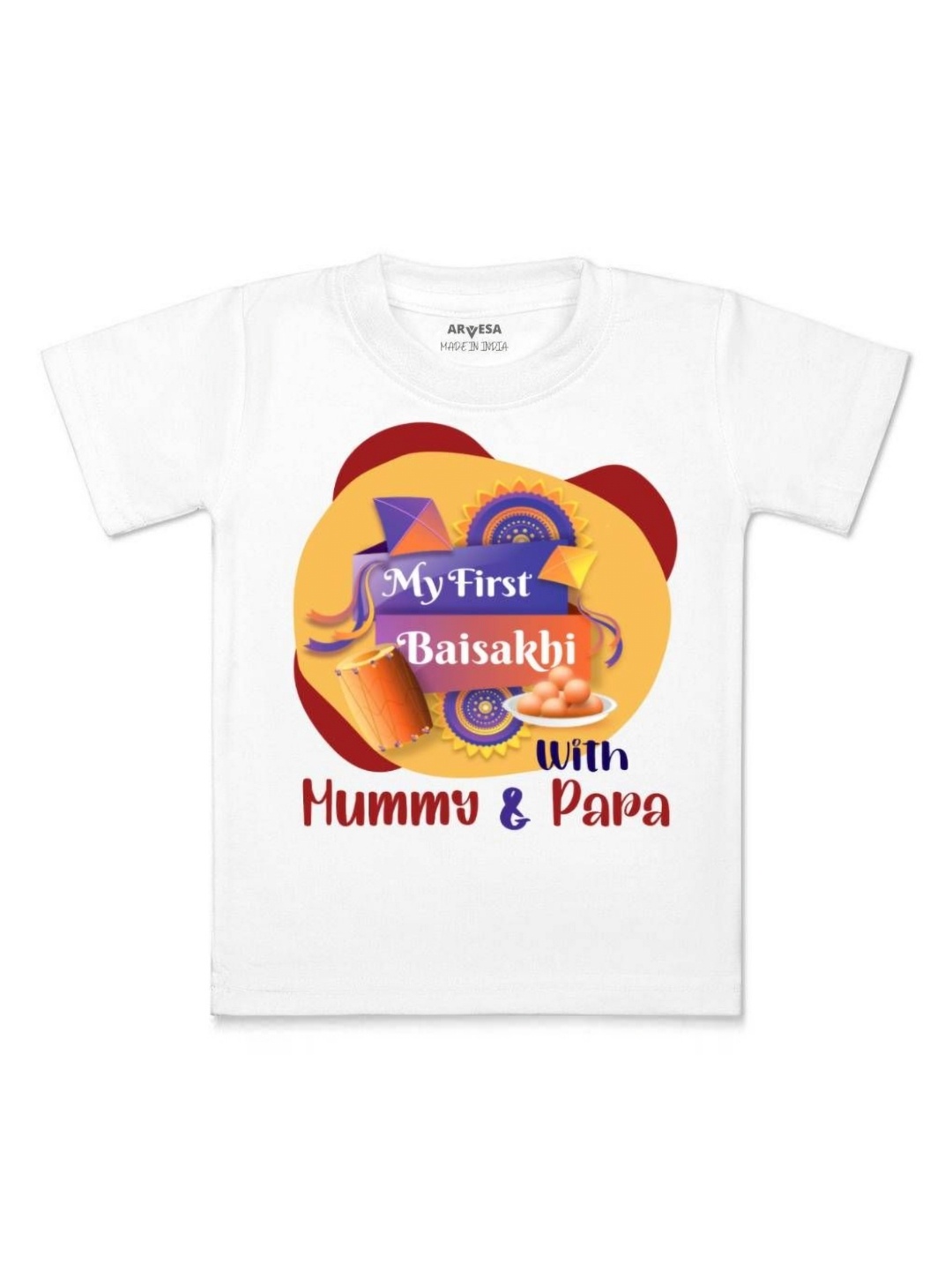 

Arvesa First Baisakhi Printed Kids Unisex T-shirt, White