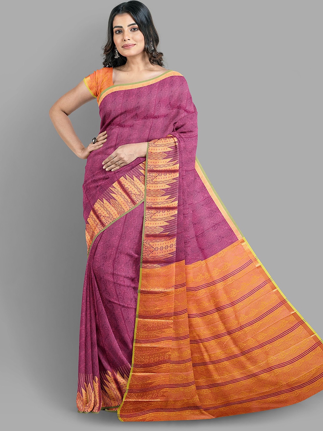 

The Chennai Silks Ethnic Motifs Zari Art Silk Fusion Ilkal Saree, Magenta