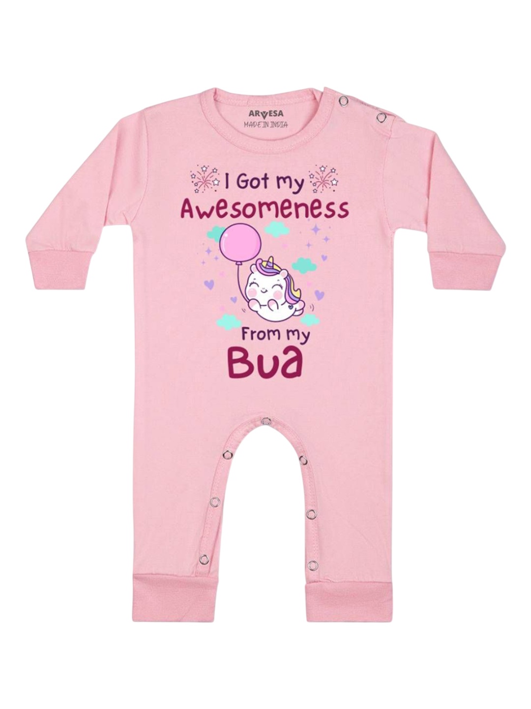 

Arvesa Kids I Got Awesomeness From Bua Printed Baby Romper, Pink