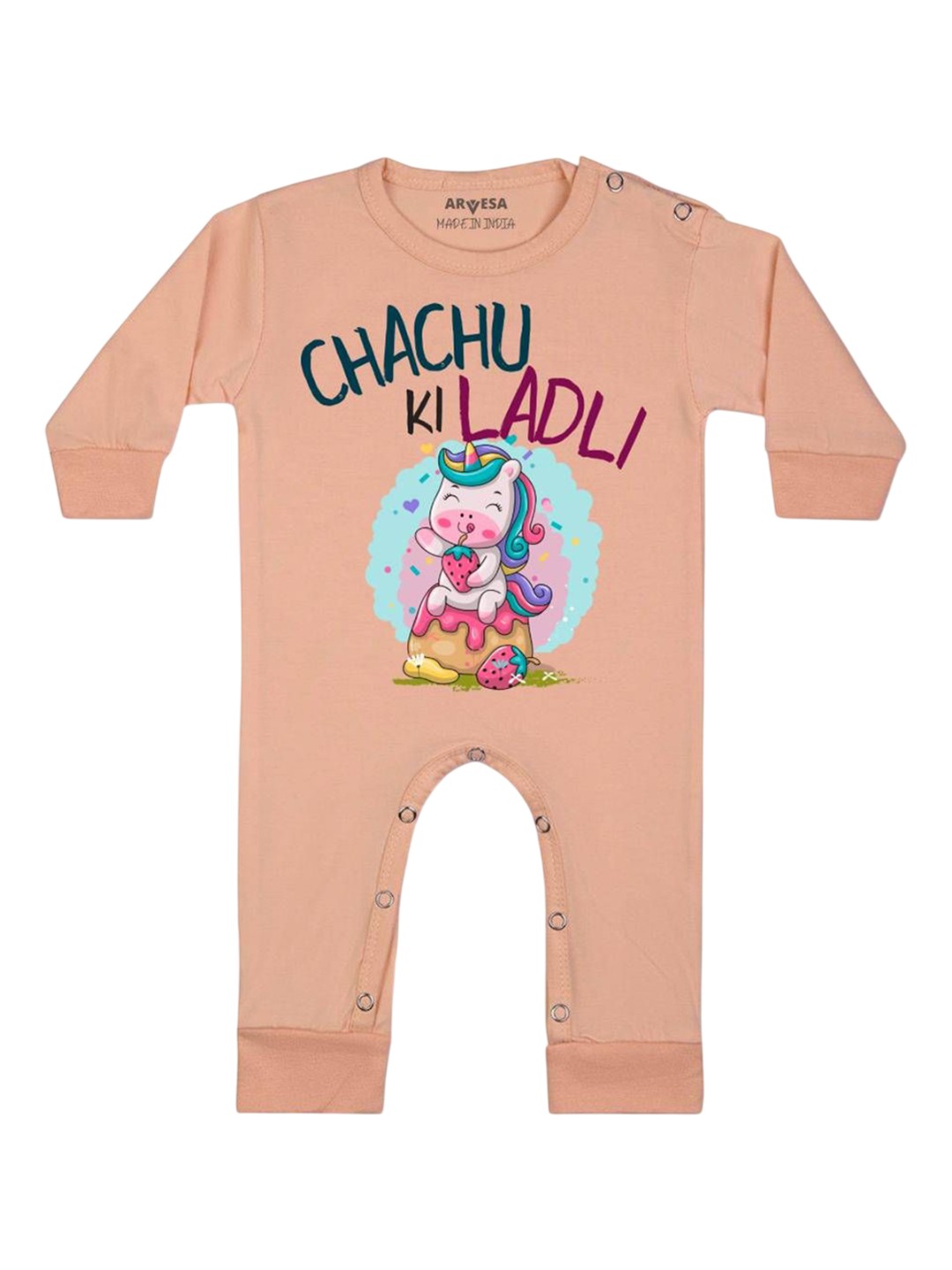 

Arvesa Kids Chachu Ki Ladli Printed Baby Romper, Peach