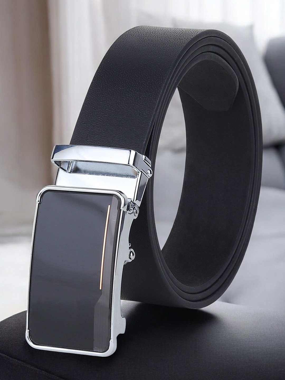 

Metronaut Men Textured Leather Reversible Formal Belt, Black