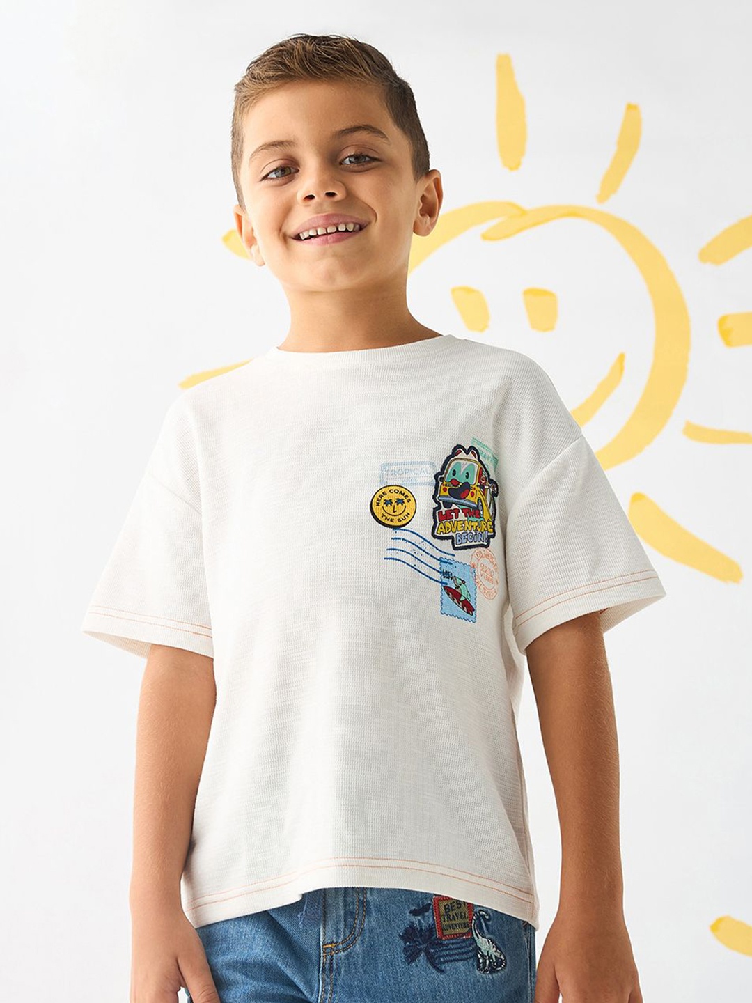 

max Boys Printed Applique T-shirt, White