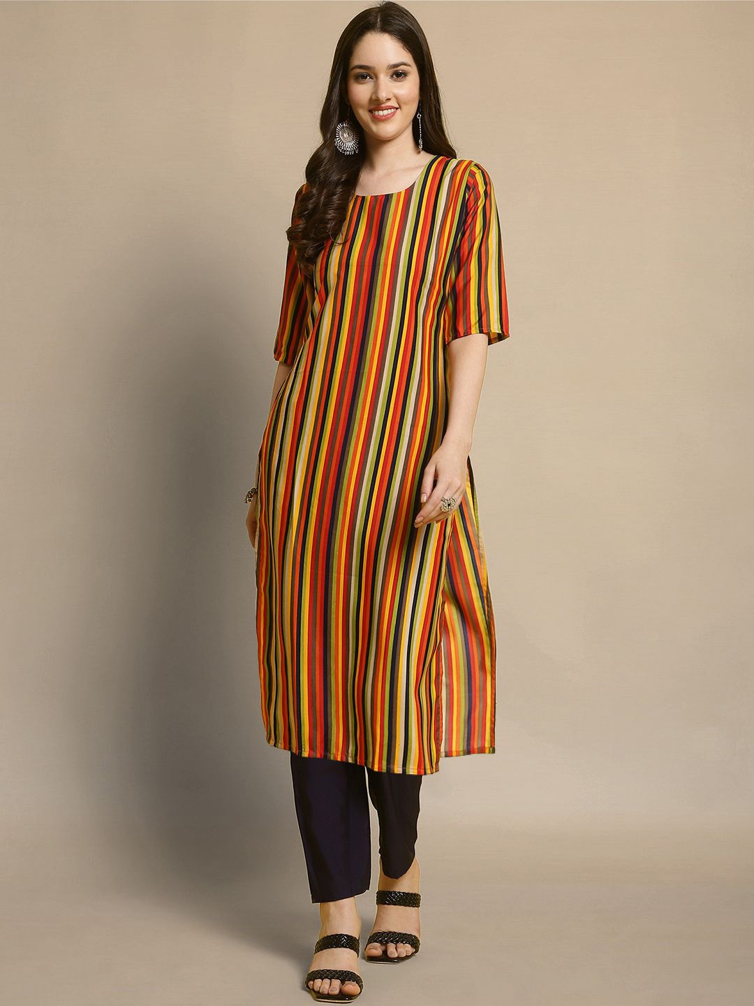 

Moda Rapido Striped Straight Kurta with Trouser, Yellow