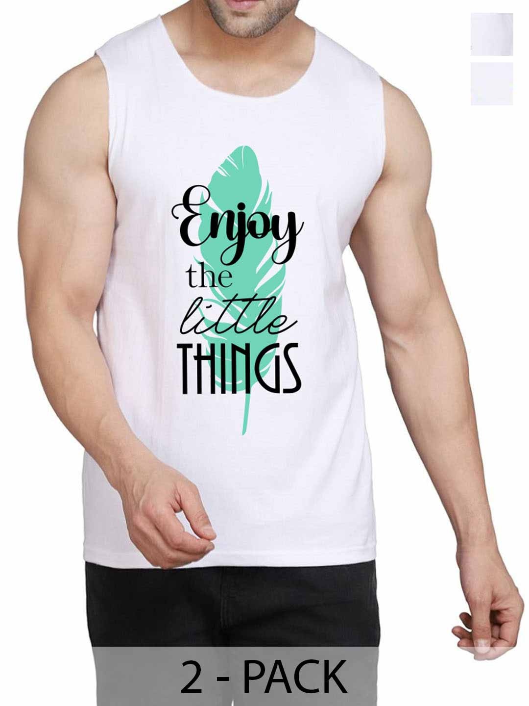 

WOOSTRO Pack Of 2 Printed Gym Vests RS26 (ENJOY WHITE)(HARD WHITE)
