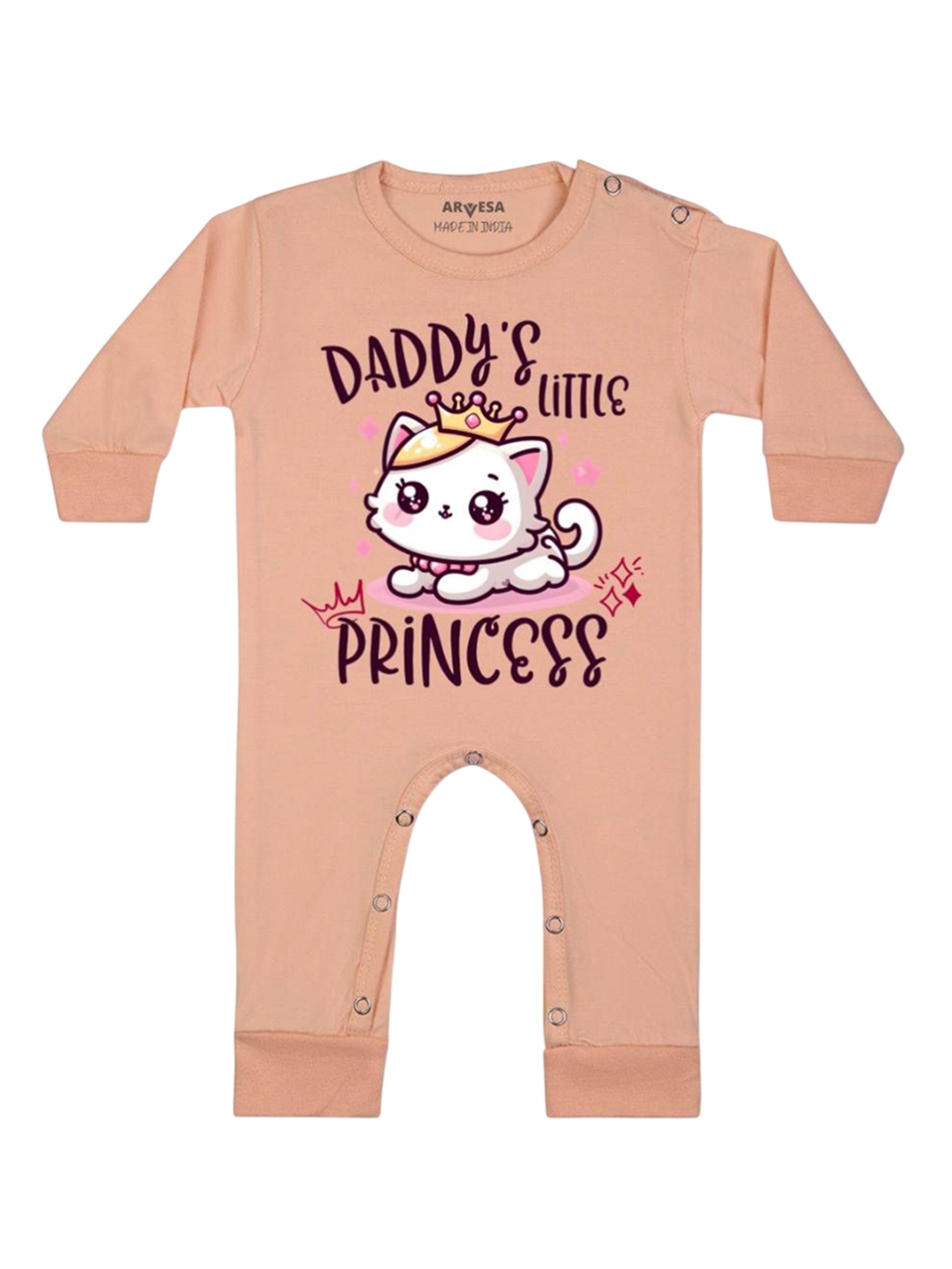 

Arvesa Kids Daddy Little Princess Printed Baby Romper, Peach
