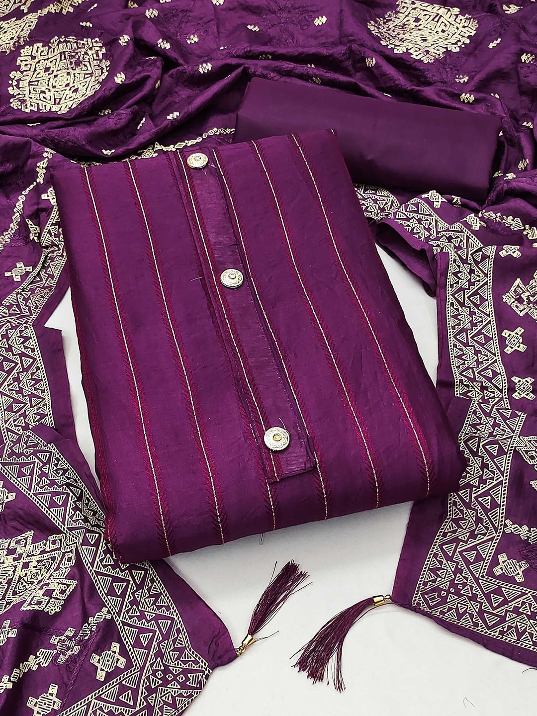 

SAINOOR Geometric Woven Design Unstitched Dress Material, Purple