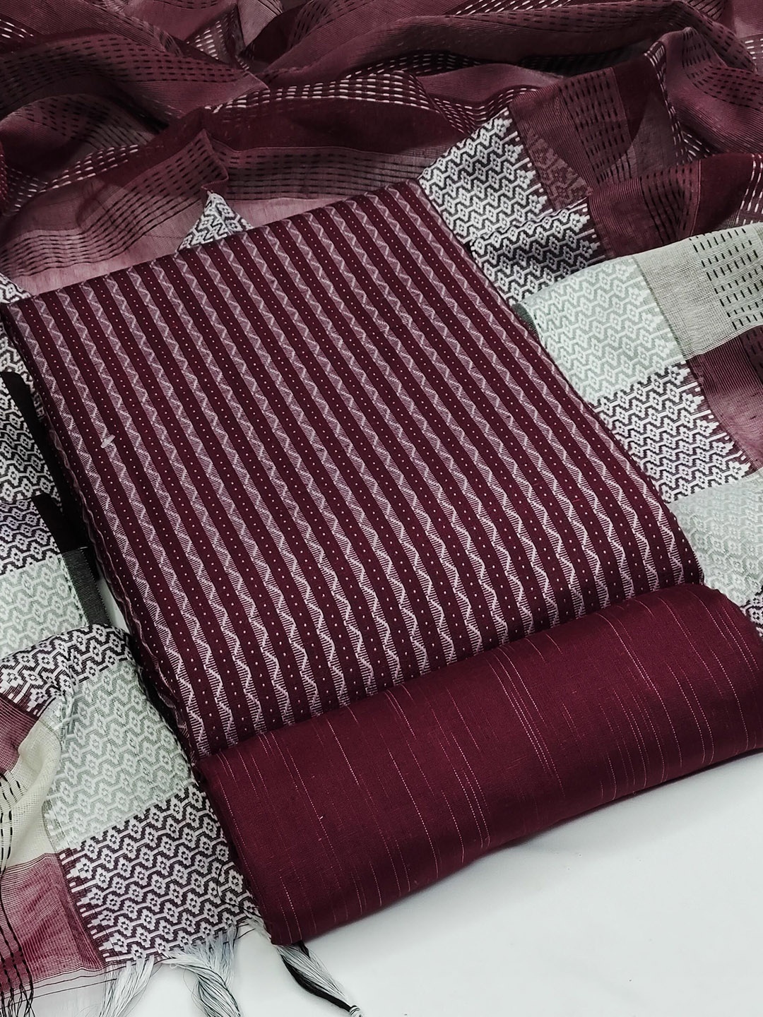 

SAINOOR Geometric Woven Design Unstitched Dress Material, Magenta