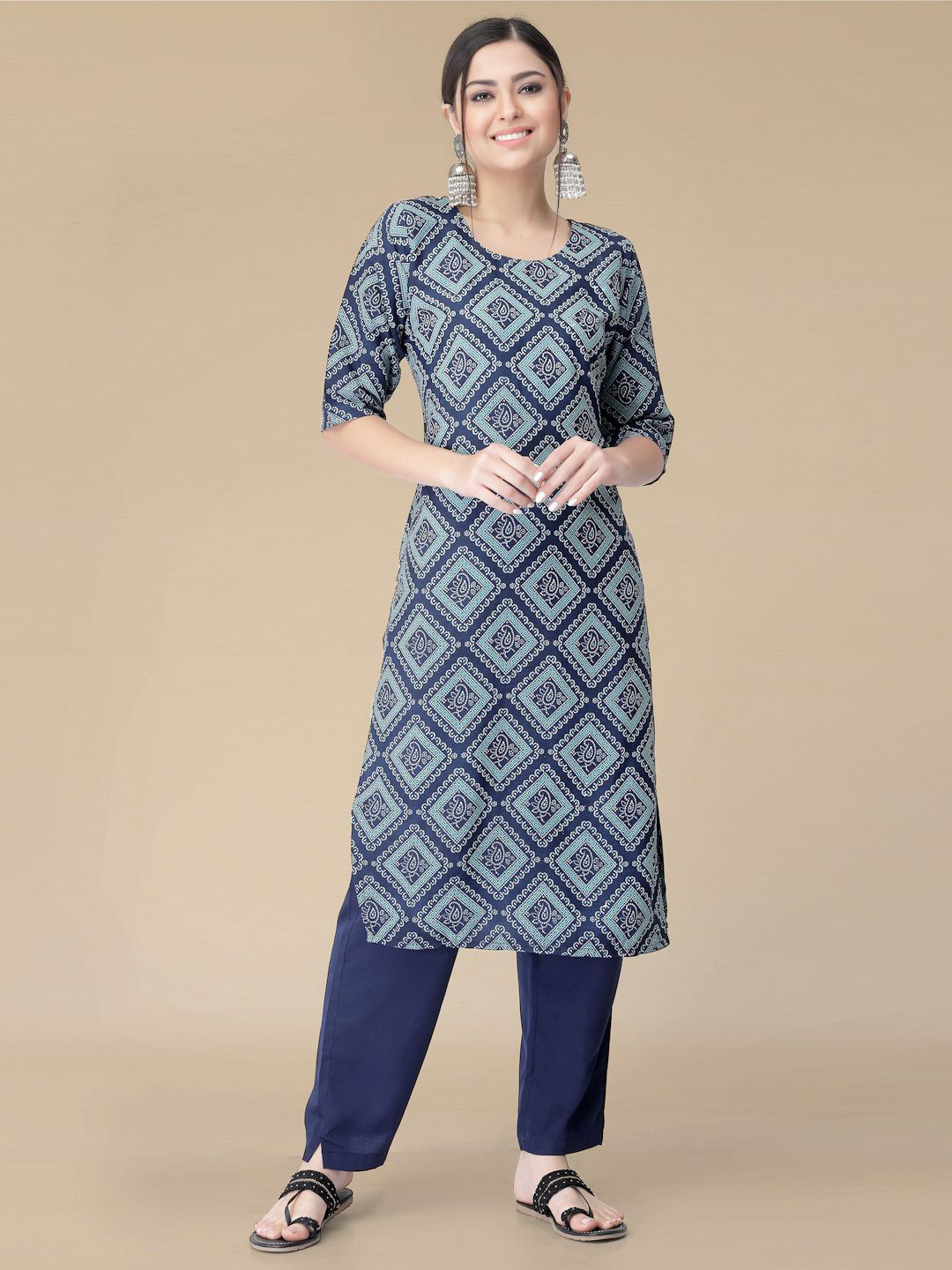 

Moda Rapido Checked Straight Kurta with Trousers, Blue
