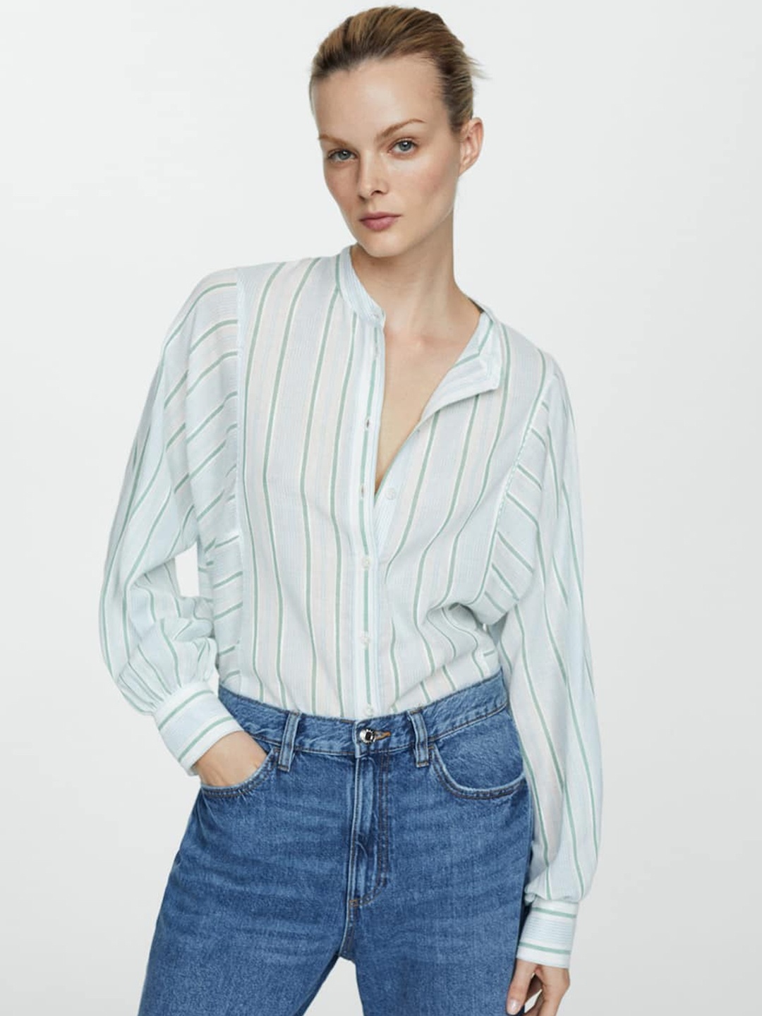 

MANGO Striped Pure Cotton Casual Shirt, White