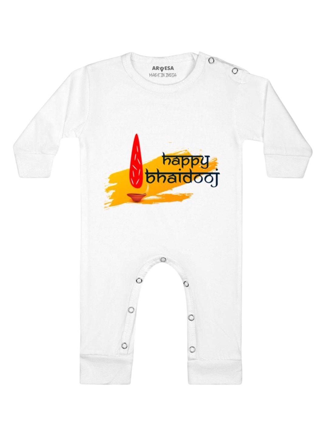 

Arvesa First Diwali Printed Baby Romper, White