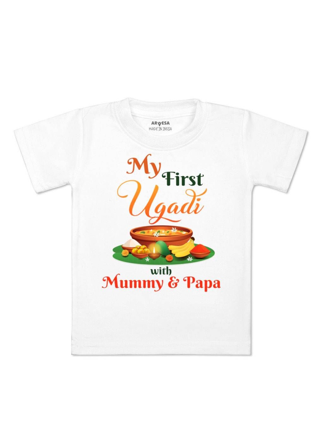 

Arvesa First Ugadi Printed Kids Unisex T-shirt, White