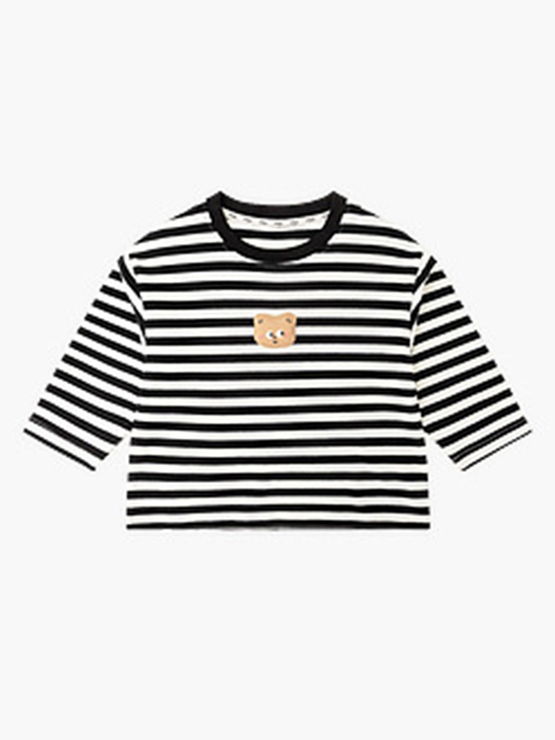 

LULU & SKY Girls Striped Round Neck Cotton T-shirt, White