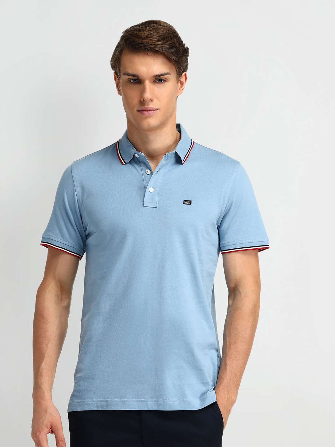 

Arrow Sport Men Brand Logo Polo Collar Applique T-shirt, Blue
